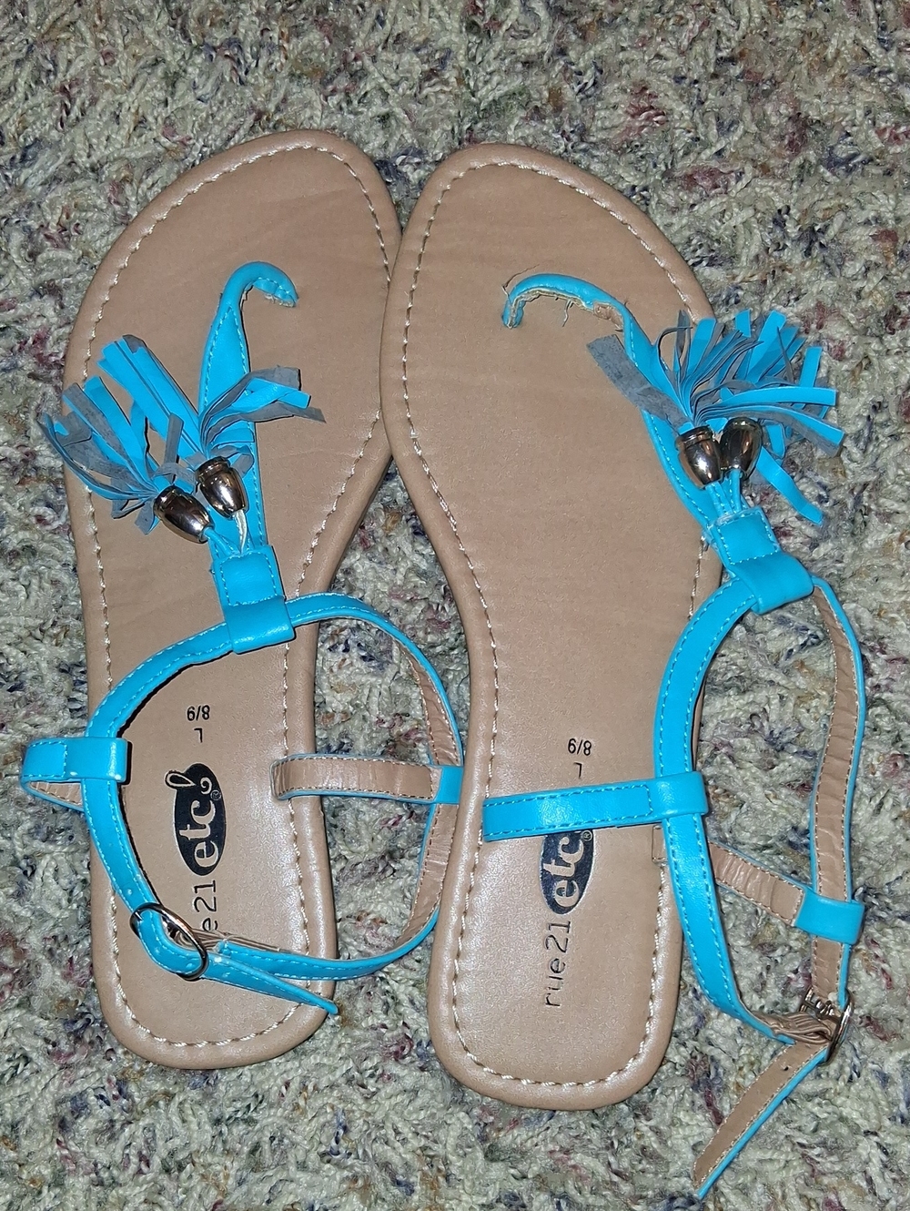 Rue21 Turquoise Blue Fringe T-Strap Sandals